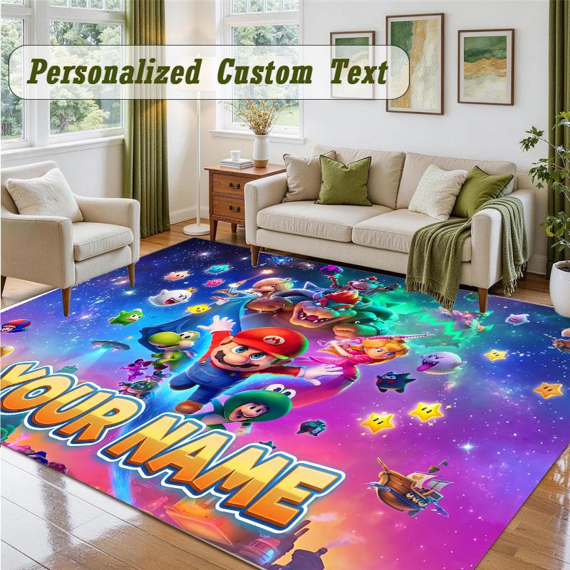 Crystal Velvet Square Rug Custom NameSuper Mario Pattern Non Slip Home Floor Decor Rug
