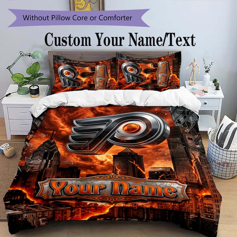 City Flames Personalized name text Bedding Set, 1 Duvet Cover & 2 Pillowcases Soft Comfortable Bedroom Home Textile Décor