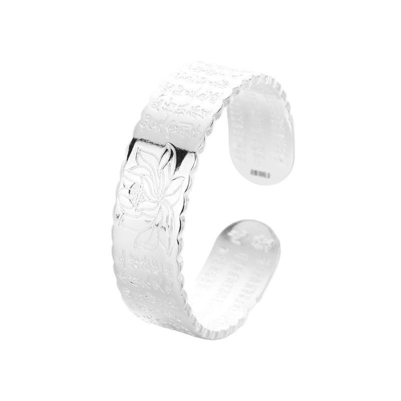Silver Lotus Wave Edge Bracelet - Great Compassion Mantra, Adjustable, Retro High-End Versatile Gift