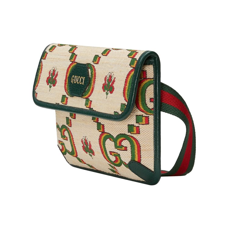 GUCCI Jacquard Fabric Shoulder Bag, Crossbody Bag, Sling Bag, Fanny Pack Unisex Beige/Green 493930-UL8BG-9666