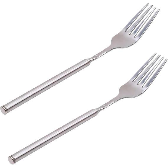 Extendable Fork Long Telescopic Fork with Extendable Handle Stainless Steel Dinner Forks, Extending for BBQ Tableware Supplies, Extends 25.4 Inch (1