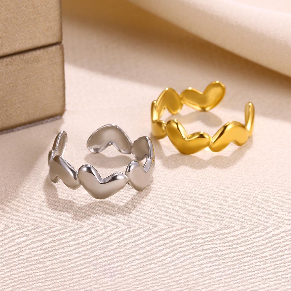 Heart-Shaped Geometric Star Open Ring: 18K Gold-Plated Stainless Steel Women's Jewelry