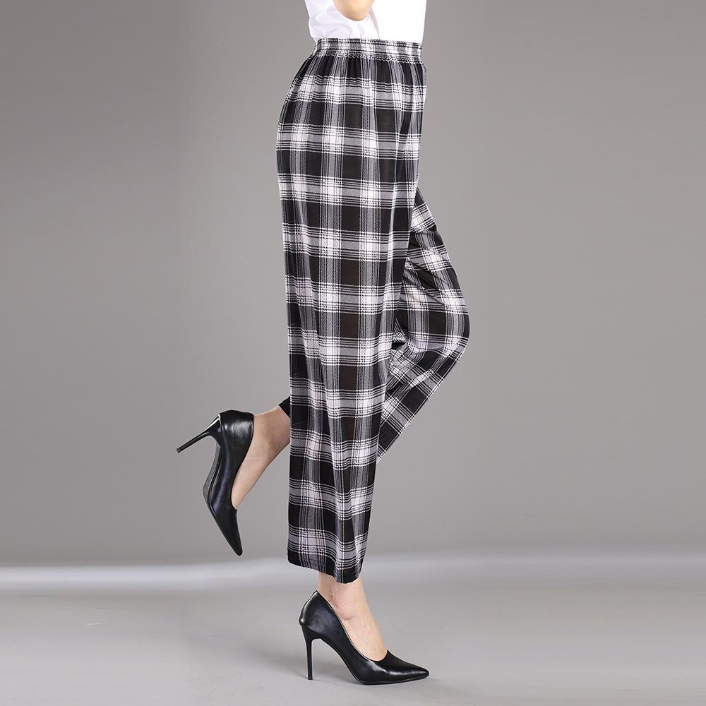 Floral Ice Silk Wide-Leg Pants for Women - Airy, Casual, Nine-Tenths Length