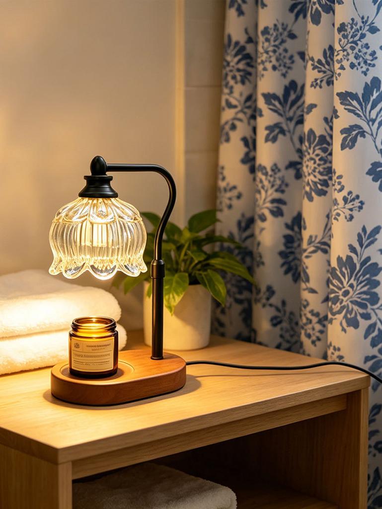Aromatherapy American Style Flameless Fragrance Wax-Melting Dimmable Table Lamp with Rising-Falling Flame Effect for Bedroom Use