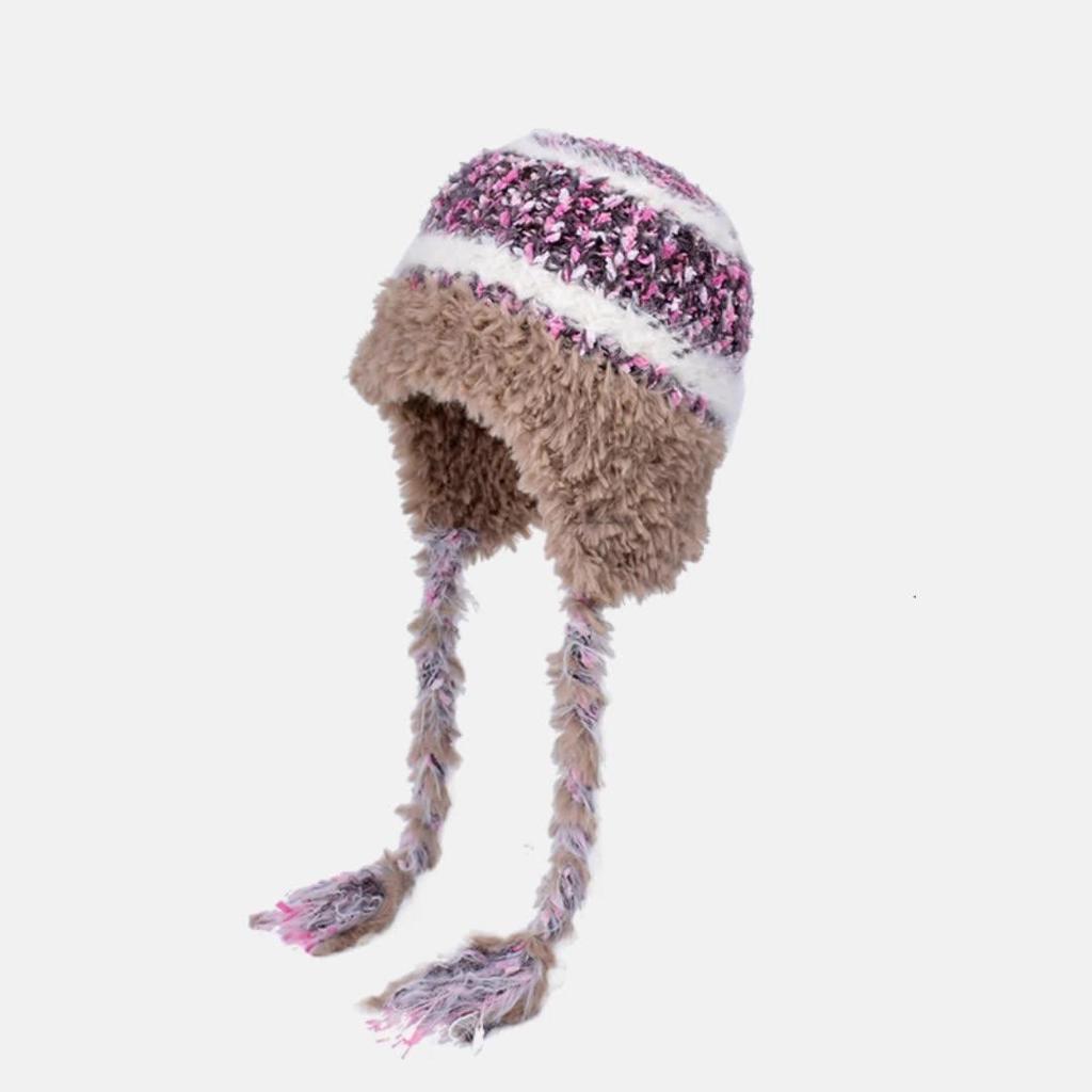 Women Autumn Winter Warm Ear Protector Hat Cold Resistant Imitation Plush Fur Knitted Cap Sweet Cute Multi Color Lei Feng Hat