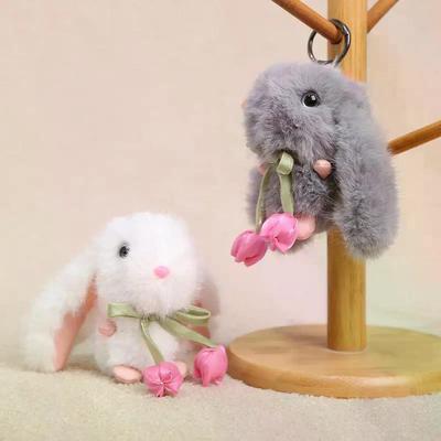 Cute Cartoon Plush Soft Tulip Bunny Pendant Keychain Backpack Hangings Decoration Gifts