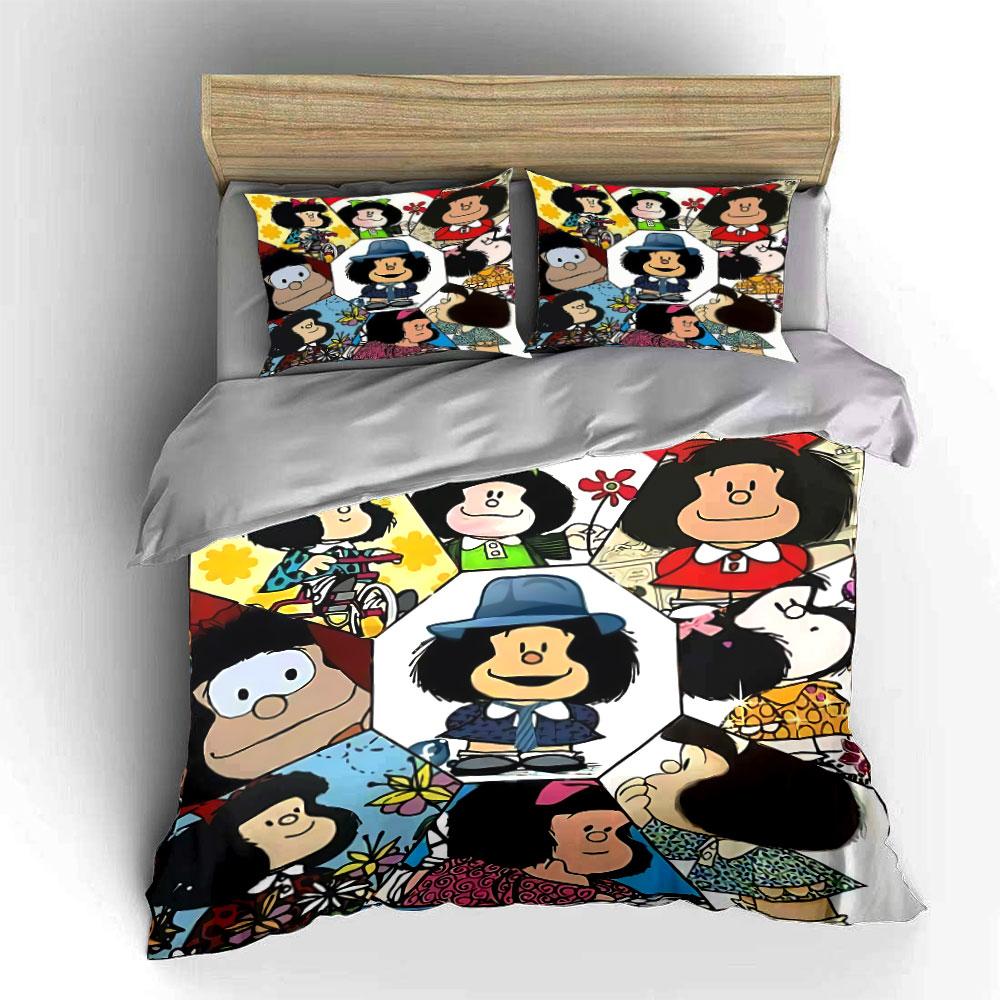 Cartoon Girl Pattern Collage Bedding Duvet Cover Set Duvet Cover Pillowcases (1*Duvet Cover 2*Pillowcases, without duvet insert)