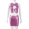 Sexy Womens Sleeveless Crop Top Shiny Mini Skirt Set Street Style 2025