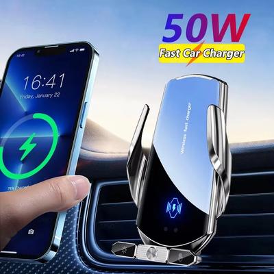 Suporte para carregador sem fio automotivo de 50 W para iPhone 15, 14 e 13 Samsung e Xiaomi Air Vent