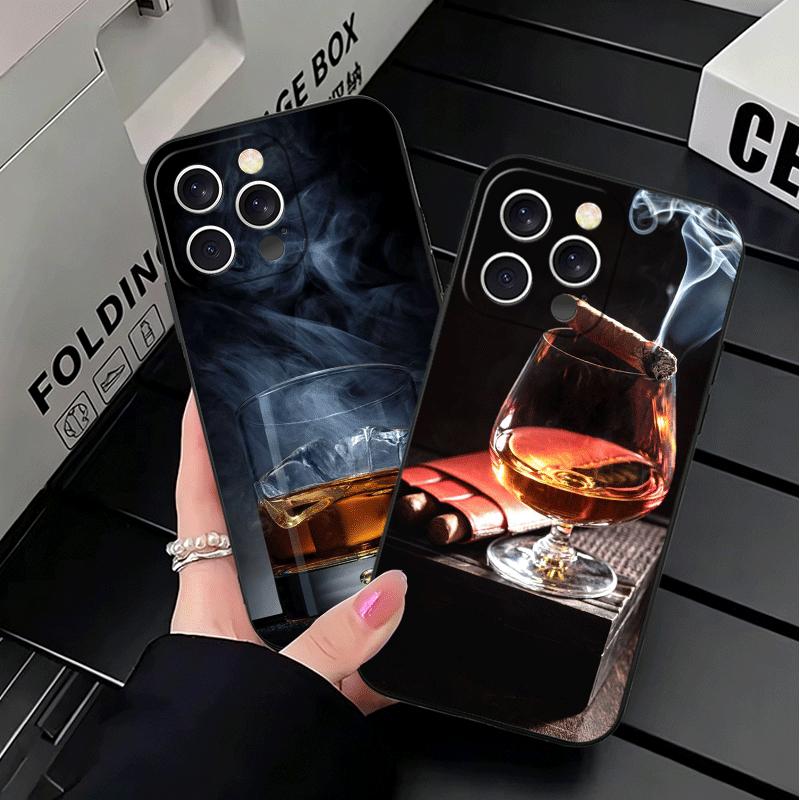 Cigar Whiskey Ice Drink Soft Phone Case for iPhone 16 16E 17 Air 15 Pro Max 14 Plus 13 Mini 11 12 7 Black Cover Back Shell