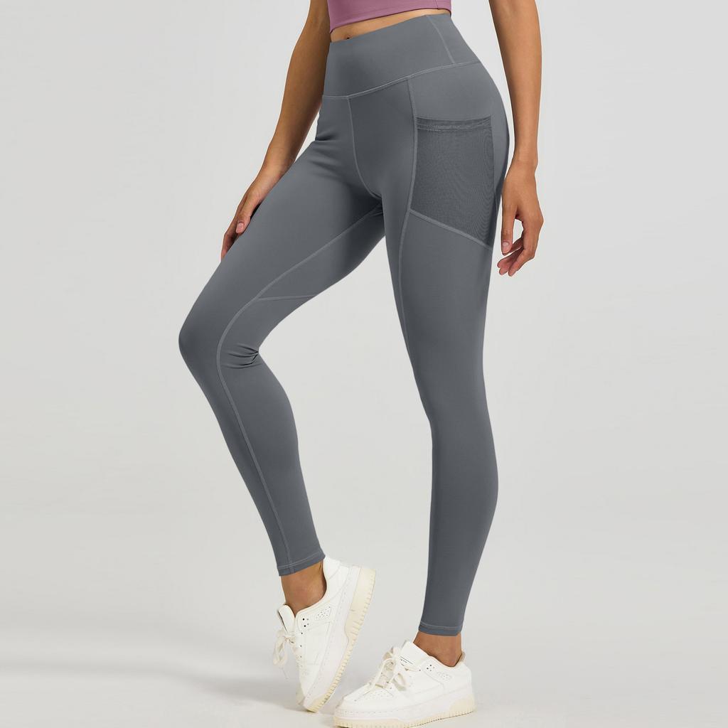 Women's Fashion Tight Hip High Waist Mesh Side Pocket Running Sports Fitness Pants