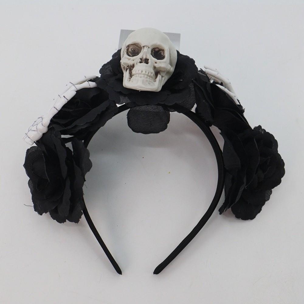 Halloween Decor Skull Head Headband Simulation Flower Gothic Flower Hairband  Photography Props