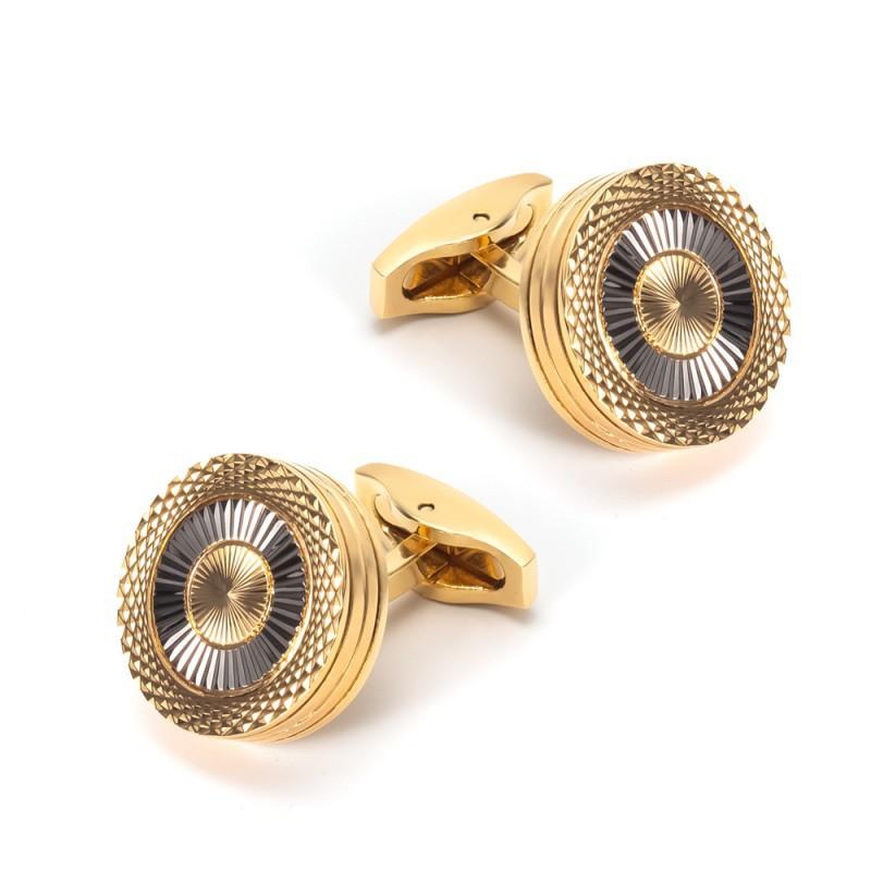 High End Round Double-layer Electroplated Metal Cufflinks Men s Gold-plated French Natural золотой