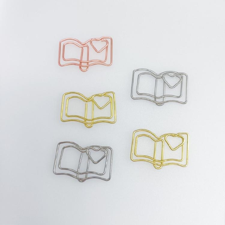 30Pcs Book Shape Paperclips Metal File Paper Clip Metal Bookmarks Clips for Display Hanging File Document Postcard