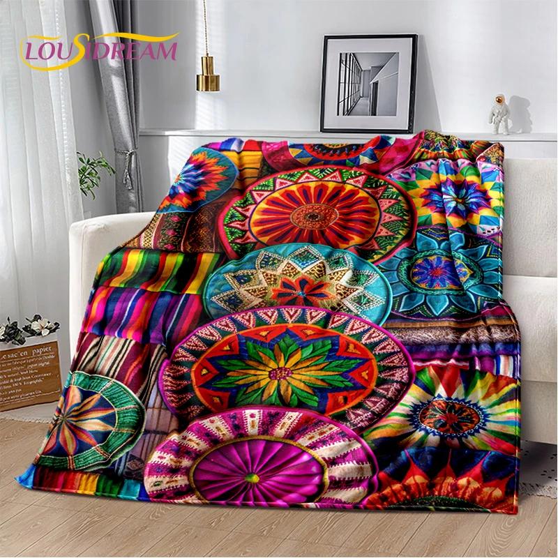 3D Ethiopia Colorful Flower Woven Art Baskets Mandala Soft Plush Blanket,Flannel Throw Blanket for Living Room Bedroom Bed Sofa