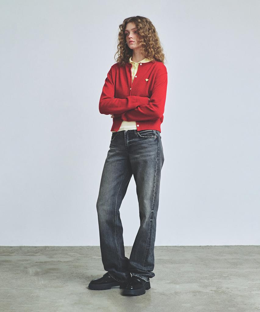 Knitted (W) Basic Essential Washable Round Cardigan Red