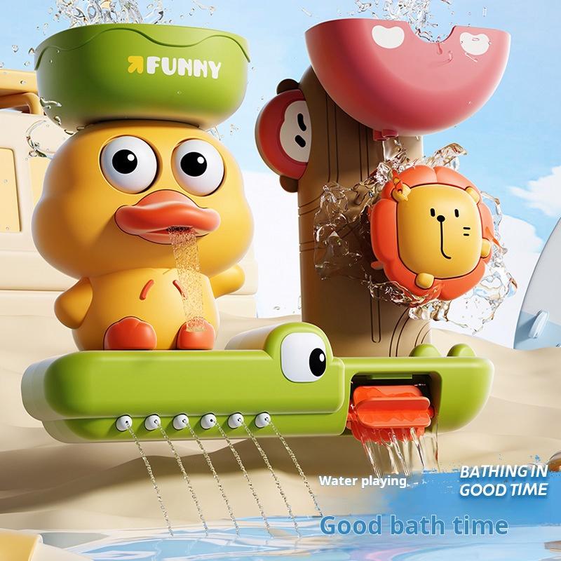 Kids Bath Toys Cute Duck Spinning Shower Spray Set with Non-Slip Suction Cup for Baby Bathtub Water Play Fun Interactive Bathing