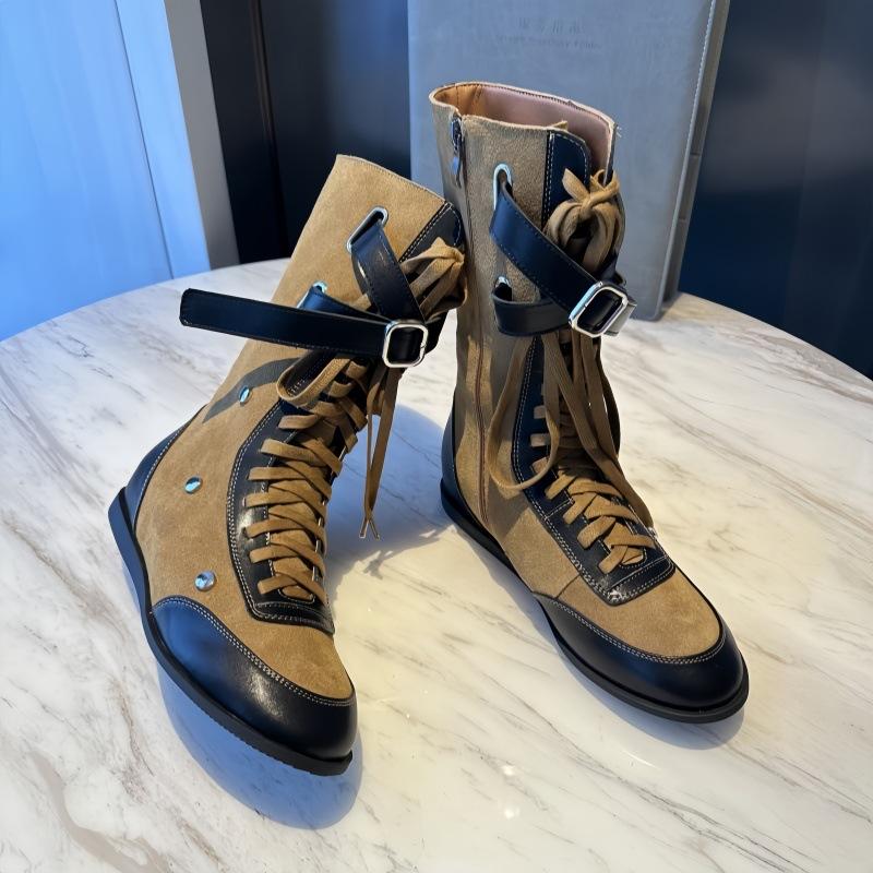 Light luxury boxing boots~ strap side zipper Martin boots new belt buckle short boots Martin boots flat-bottomed fashion boots cm nero