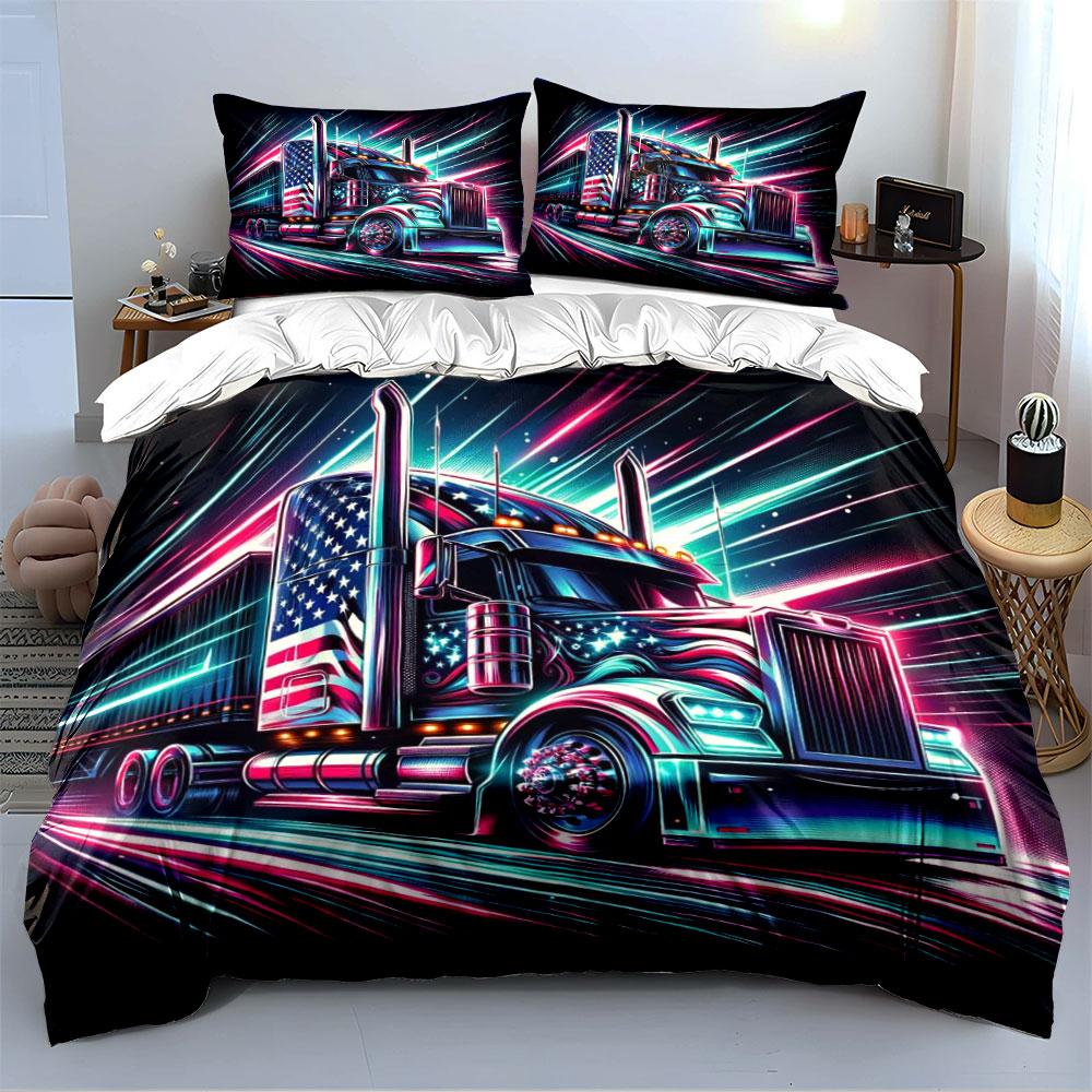 "Colorful American Truck Design" Bedding Duvet Cover Set Duvet Cover Pillowcases (1 * Duvet Cover 2 * Pillowcases, without duvet insert)