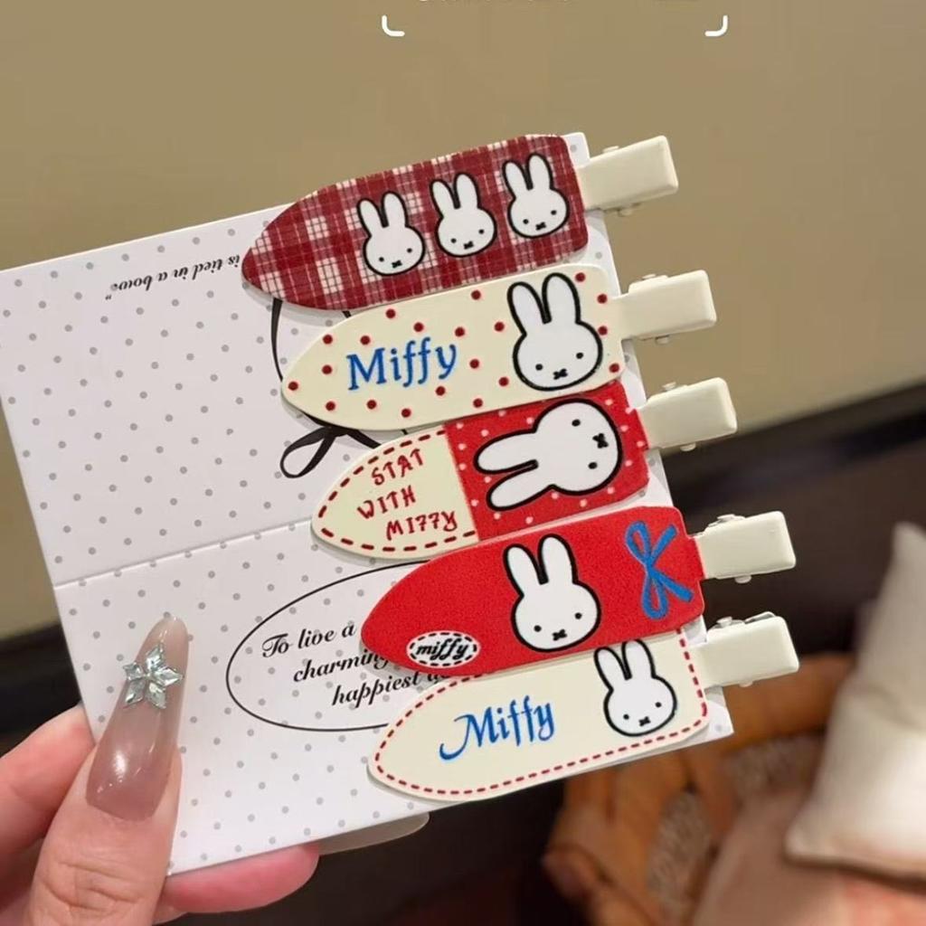 Kawaii Anime Miffy Hairpin Cute Rabbit Invisible Clip Polka Dot Check Hair Accessory Side Braid Clip Retro Versatile Hair Clip