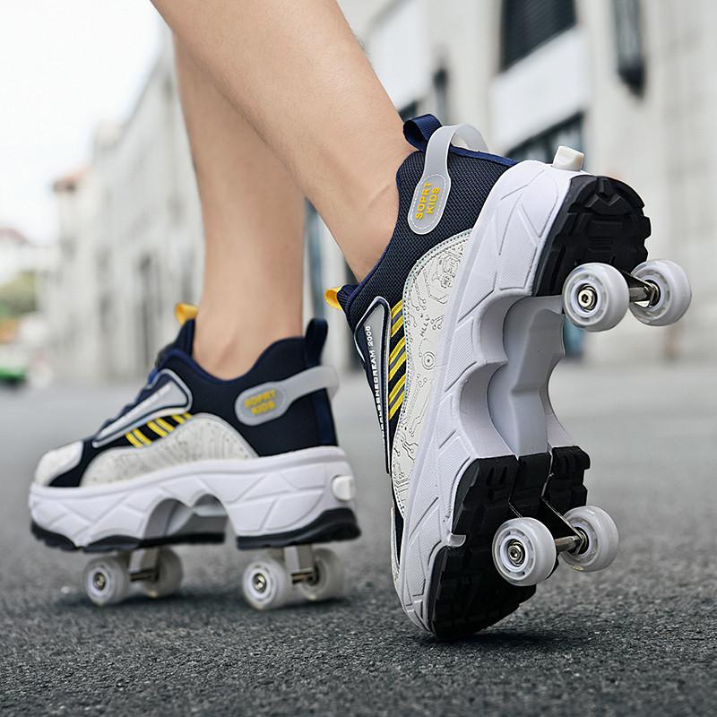Deformation Roller Skating Roller Skates Adult Boys and Girls Students Shrink Invisible Four-wheel Double Row Runaway Shoes New