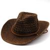 Hollow Out Unisex Shading Outdoor Wide Brim Cowboy Straw Hat Solid Color Fashion Sun Protection Beach Hat Summer Cap