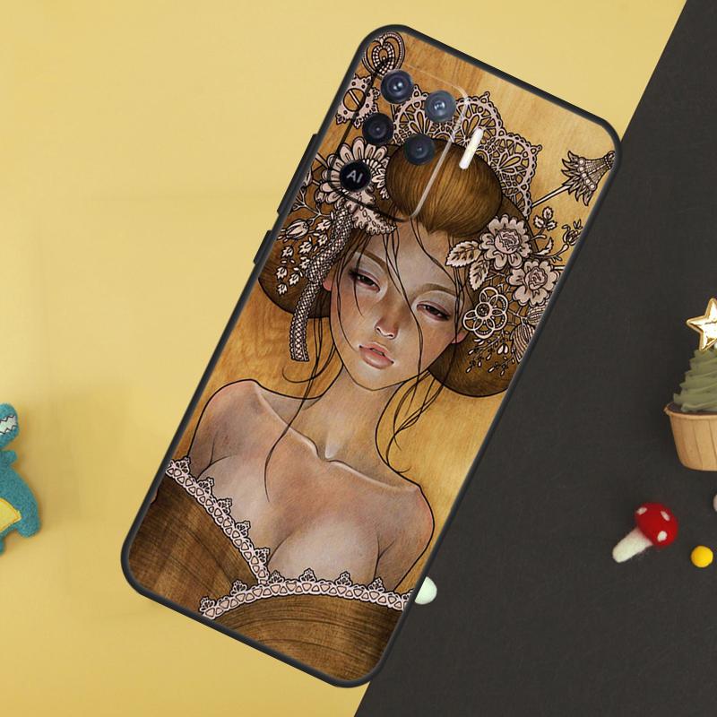 Japanese Geisha Case For Oppo A80 A60 A40 A54 A74 A94 A18 A38 A58 A78 A98 A96 A76 A16 A15 A17 A57 A5 A6 Pro