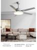 Modern Minimalist Ceiling Fan with Five Stainless Steel Blades, LED Light, Low Noise, and Frequency Conversion for Living Room or Dining Room.