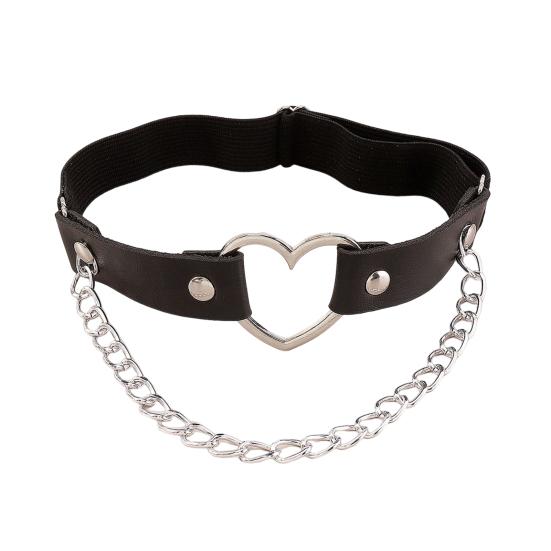 טבעת ירך שחורה דמוי עור שרשרת קישור גותי פאנק מתנה סקסית אלסטית אהבה לב קסם רגל בירית חגורת גוף תכשיטי גוף