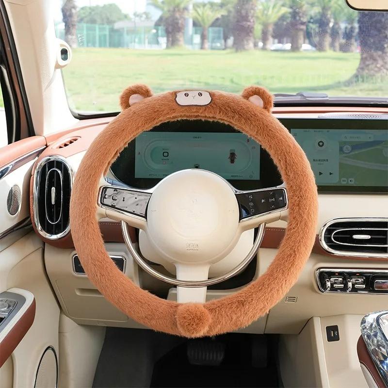 Universell Winter Warm Weich Plüsch Cartoon Bärenohr Auto Innenraum Auto Lenkradabdeckung Handgriff Abdeckung Auto Innenraum