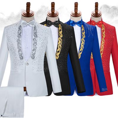 Cloth007Vintage Men Suit 2ks Módny kockovaný Slim Fit Blazer+Nohavice Firemný svadobný kostým