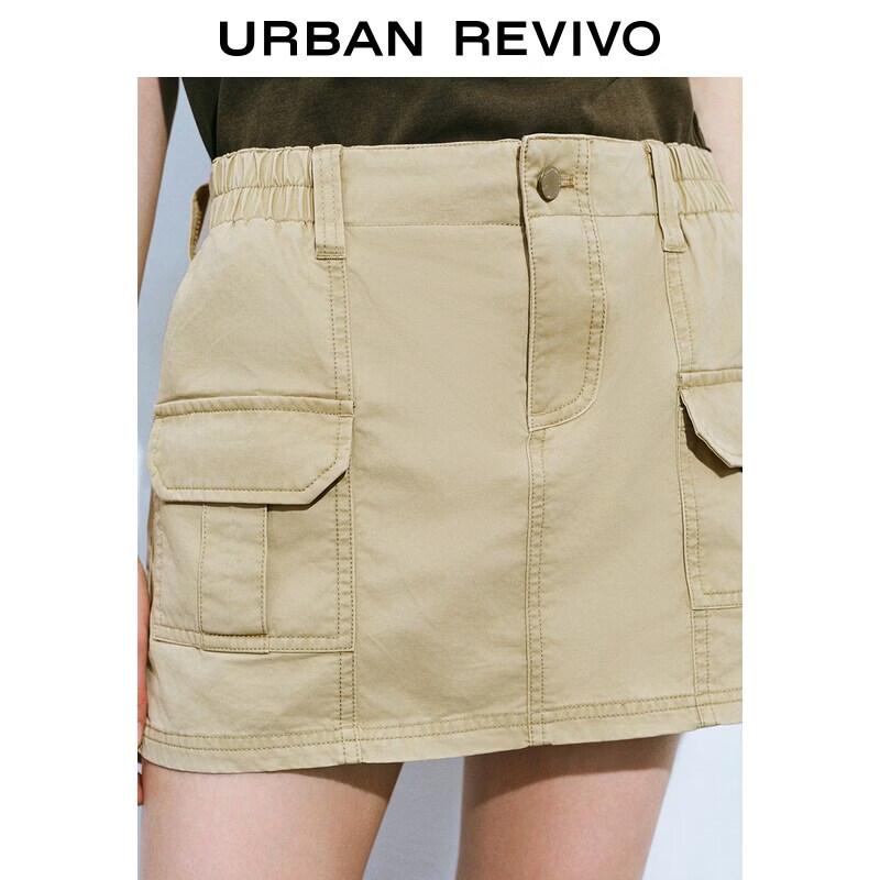 UR2026 Women's Casual Retro Double Side Patch Pocket Short Skirt