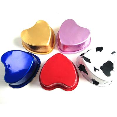 10Pcs Aluminum Foil Cake Pan Heart Shaped Cupcake Cup With Lids 3.4 Ounces