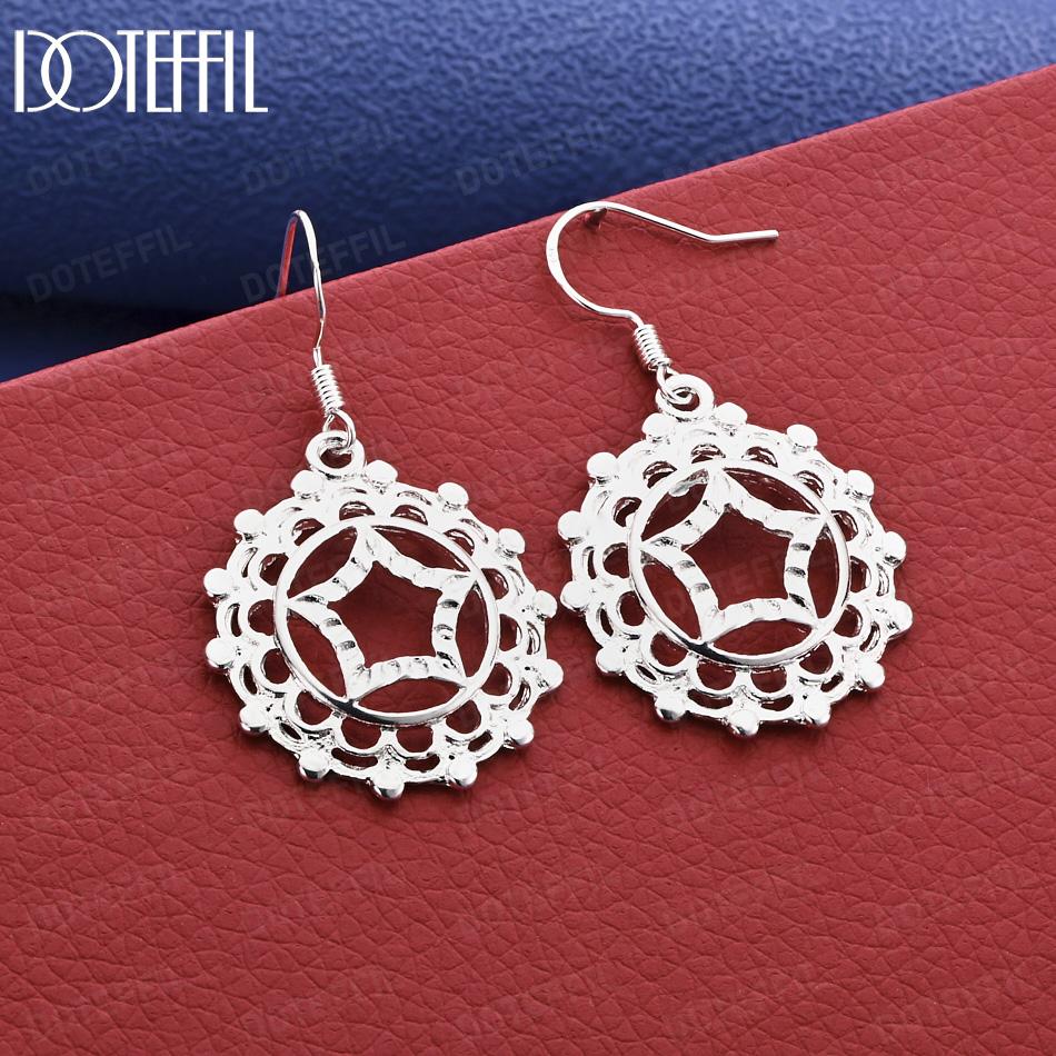 925 Sterling Silver Hollow Five-Pointed Star Shield Pendant Earrings - Smart Gift Jewelry 4.40*2.60cm