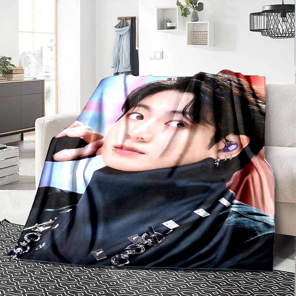 1Pc Bts Jung Kook Print Blanket Soft Comfortable Polyester Blanket All Season Use Bedroom Office Outdoor Ideal Christmas Gift Choice Print Home Blanke