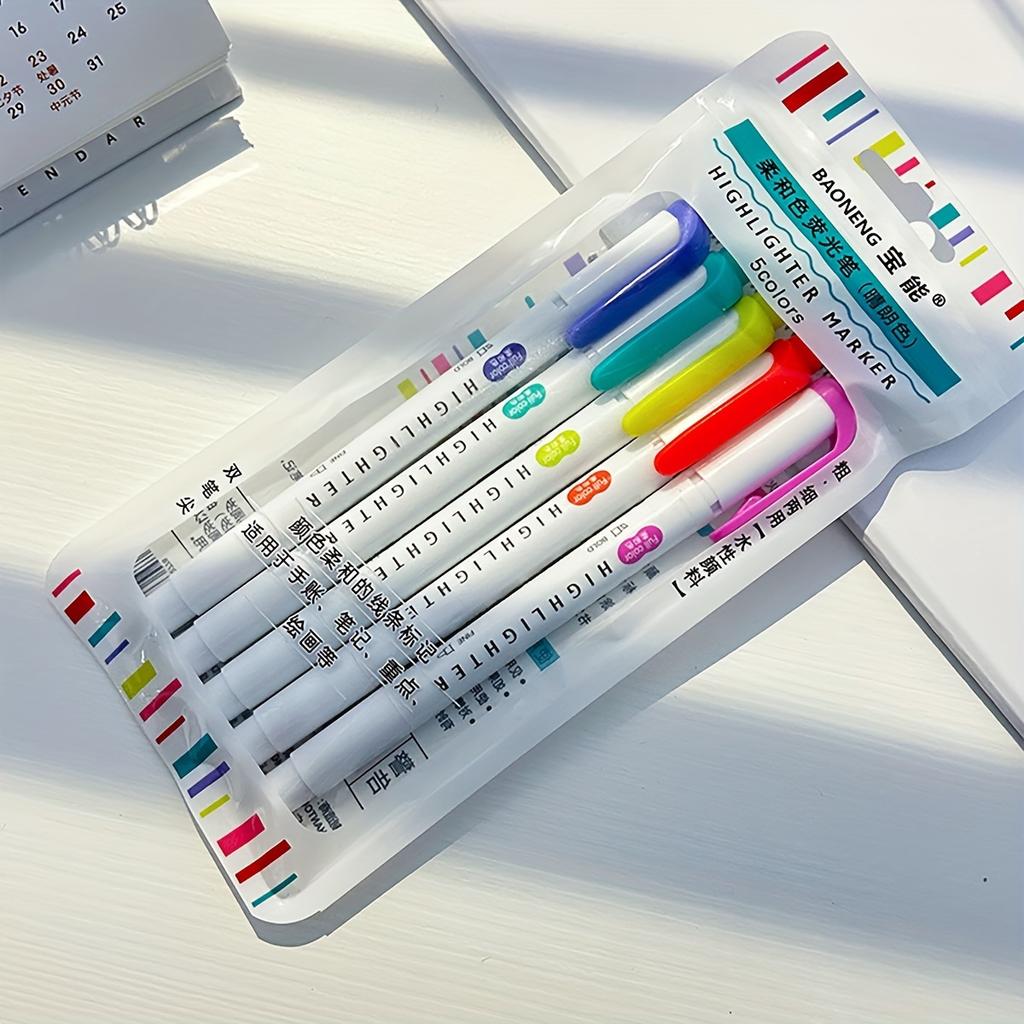 5 szt. Pastelowe Zakreślacze Kolory Podwójna Końcówka Fluorescencyjny Pióro Hakowe Kolorowy Marker Śliczne Markery do Journalingu Japońskie Artykuły Papiernicze