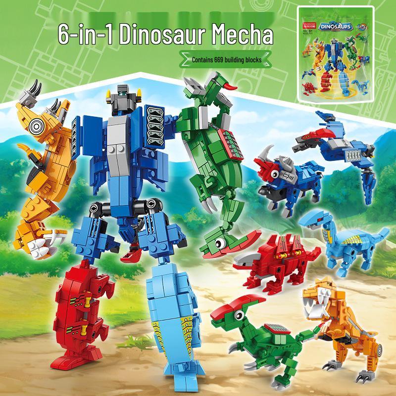 Lele Brothers Dinosaur Robot Building Blocks: Animal Model Puzzle Toy for Kids