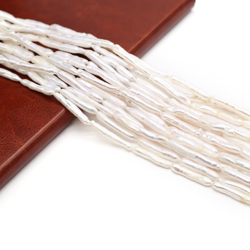 1String, White Natural Freshwater Pearls, Handmade Strip Pearl Beads for Jewelry Making DIY Necklaces, Bracelets Crafts (Beads 23×4mm, Length 36cm)