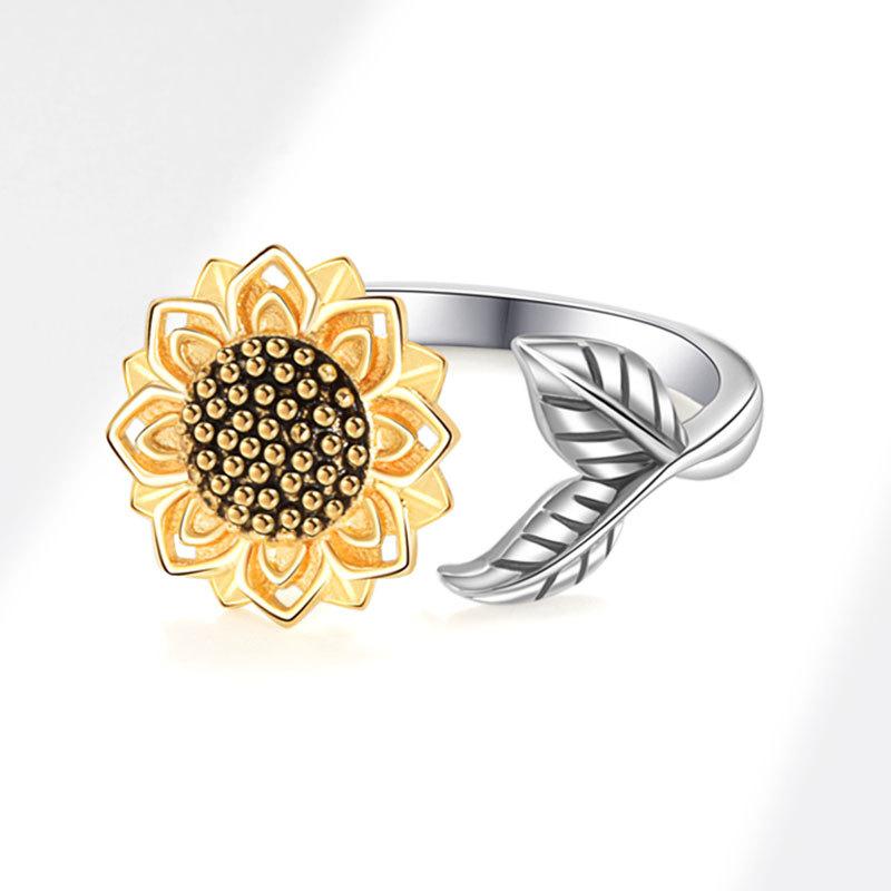925 Sterling Silver Jewelry Spinning Daisy Flower Open Finger Rings for Women Wedding Party Jewelry For Girls Friend Gift