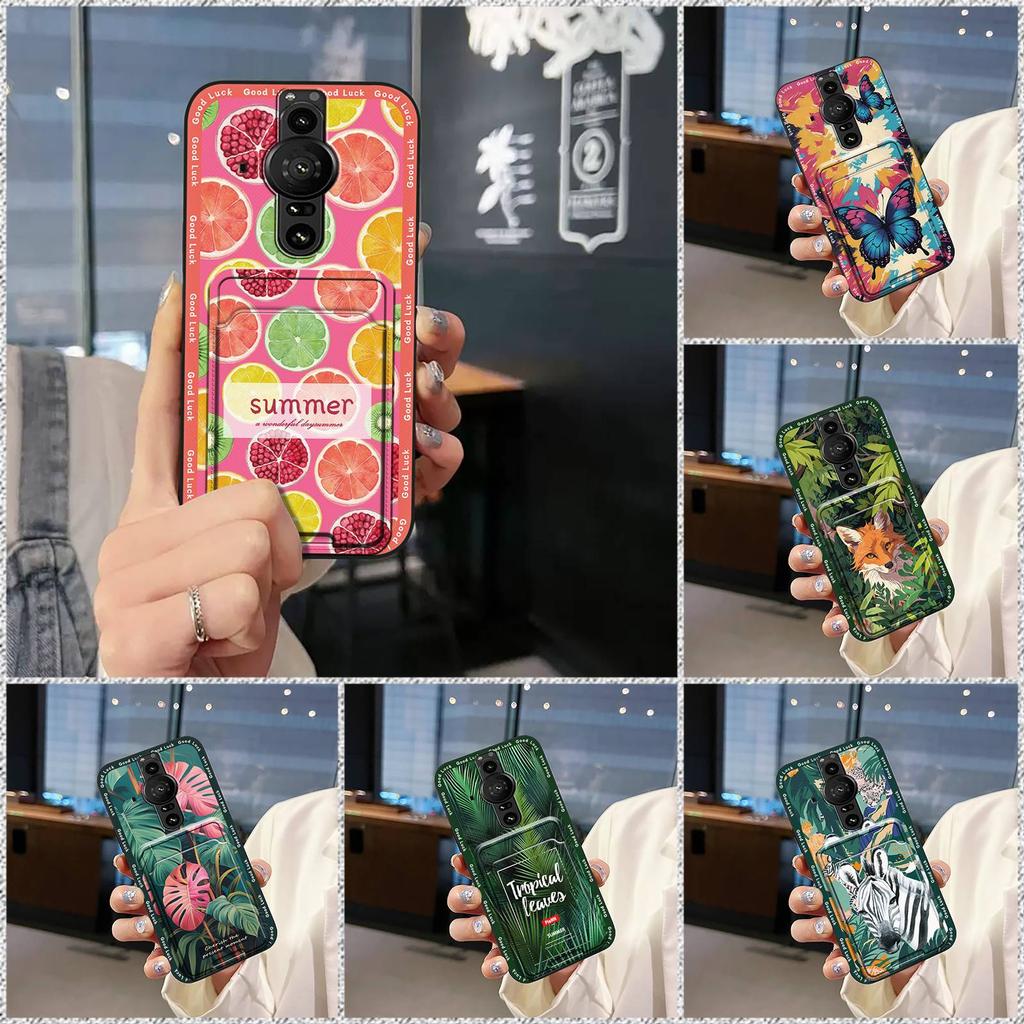 Anti-knock Full Wrap Phone Case For Sony Xperia Pro-I Cute Back Cover Anti-dust Card Slot Card Bag Graffiti Soft Case