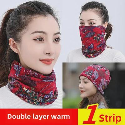 Herfst & Winter Dubbellaags Nek Sjaal Twist Muts Pullover & Masker Sjaal Combo.