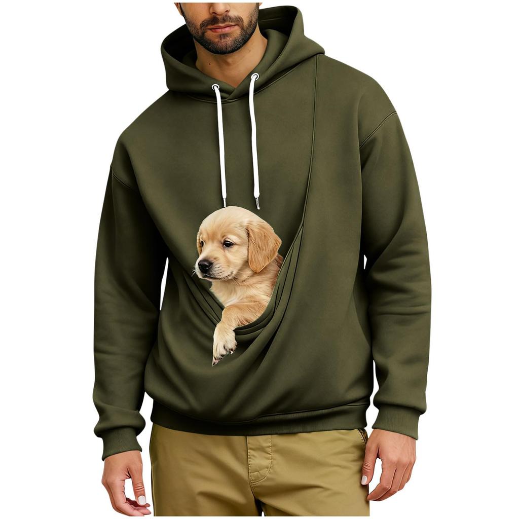 Men's Hoodie with Pet Pocket Casual Long Sleeve Sweatshirt for Daily Wear