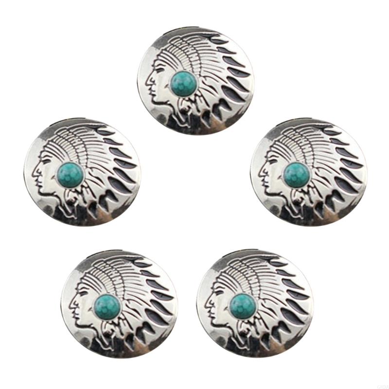 G8DA 5 Pcs Imitation Turquoise Buttons Leather Decorative Buttons Flower Buttons