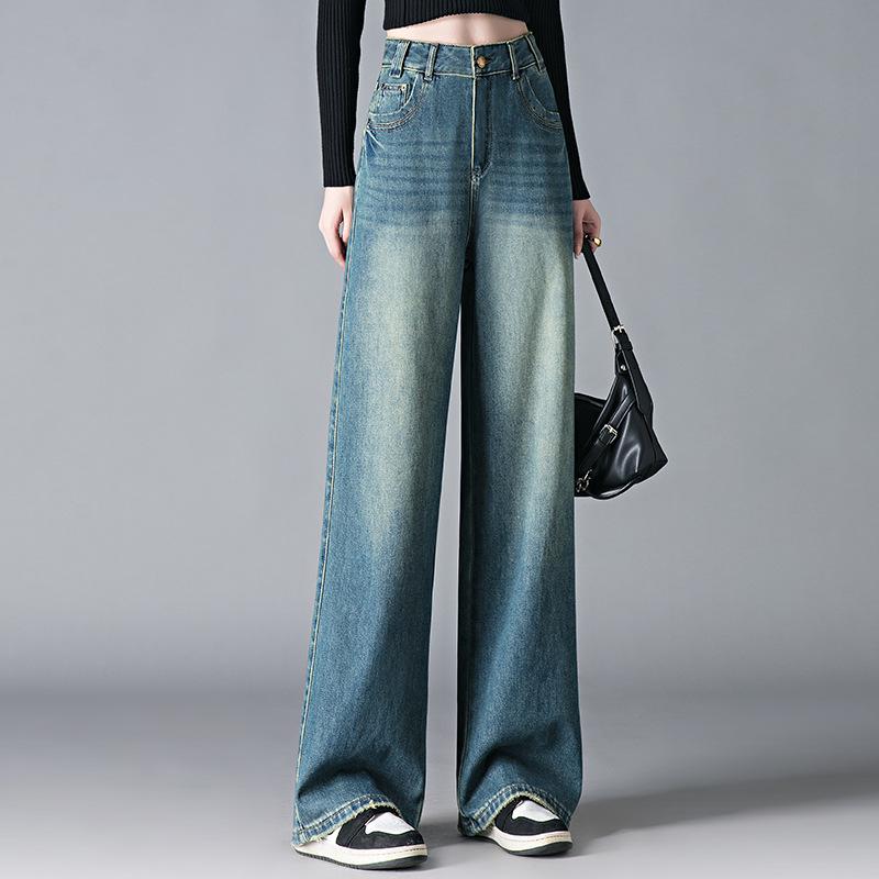 

Women s High-Waisted Straight-Leg Spring Jeans - Loose, Slimming, Versatile Long Casual Pants 2XL [126-135]