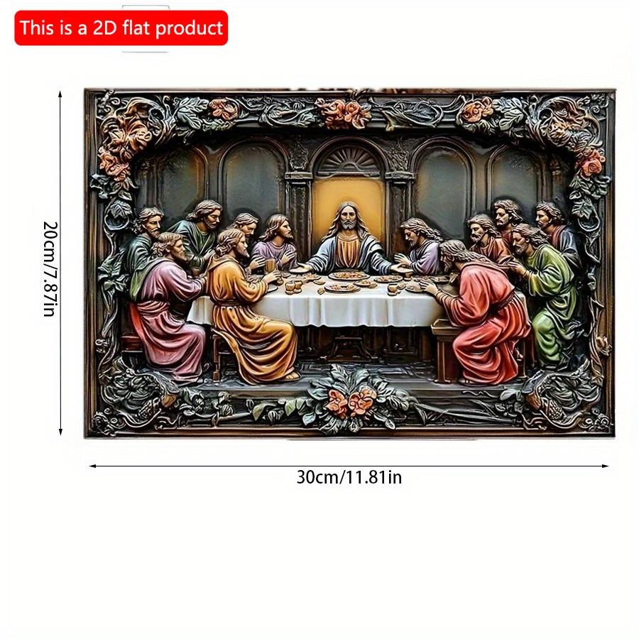 2d Flat 30*20cm, Last Supper Theme Square Wooden Wall Art, Perfect Choice for Home, Bar, Restaurant Decoration, Indoor Use, Religious Theme.