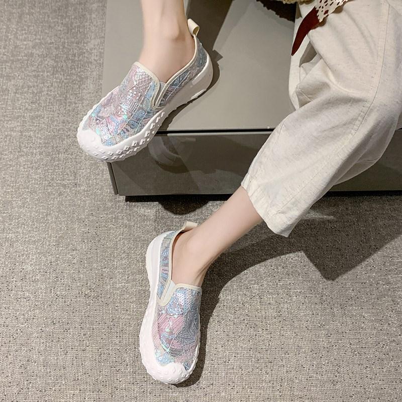 CRLAYDK Women's Sequin Loafers Printed Driving Moccasins Casual Slip On Comfortable Ladies Lightweight Walking Flat Shoes