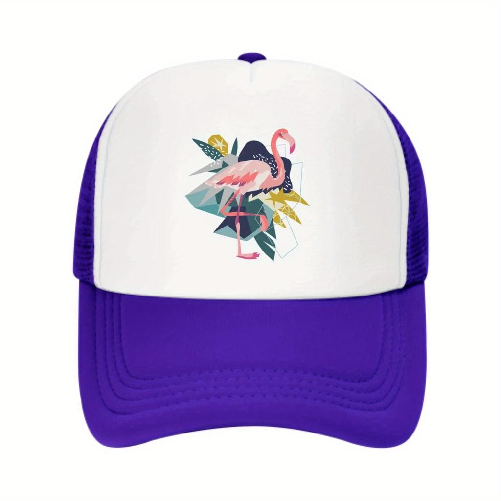 Flamingo Abstract Geometric Print Trucker Hat Unisex Polyester Adjustable Sun Cap for Casual Outdoor Wear