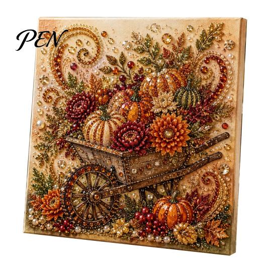 Festive Seasonal Craft Kits Autumn Faux Pearl Painting Kit, Fall Theme Art DIY Kit for Handmade Wall Decor Adults, Fox Pumpkin 3D Set Thanksgiving