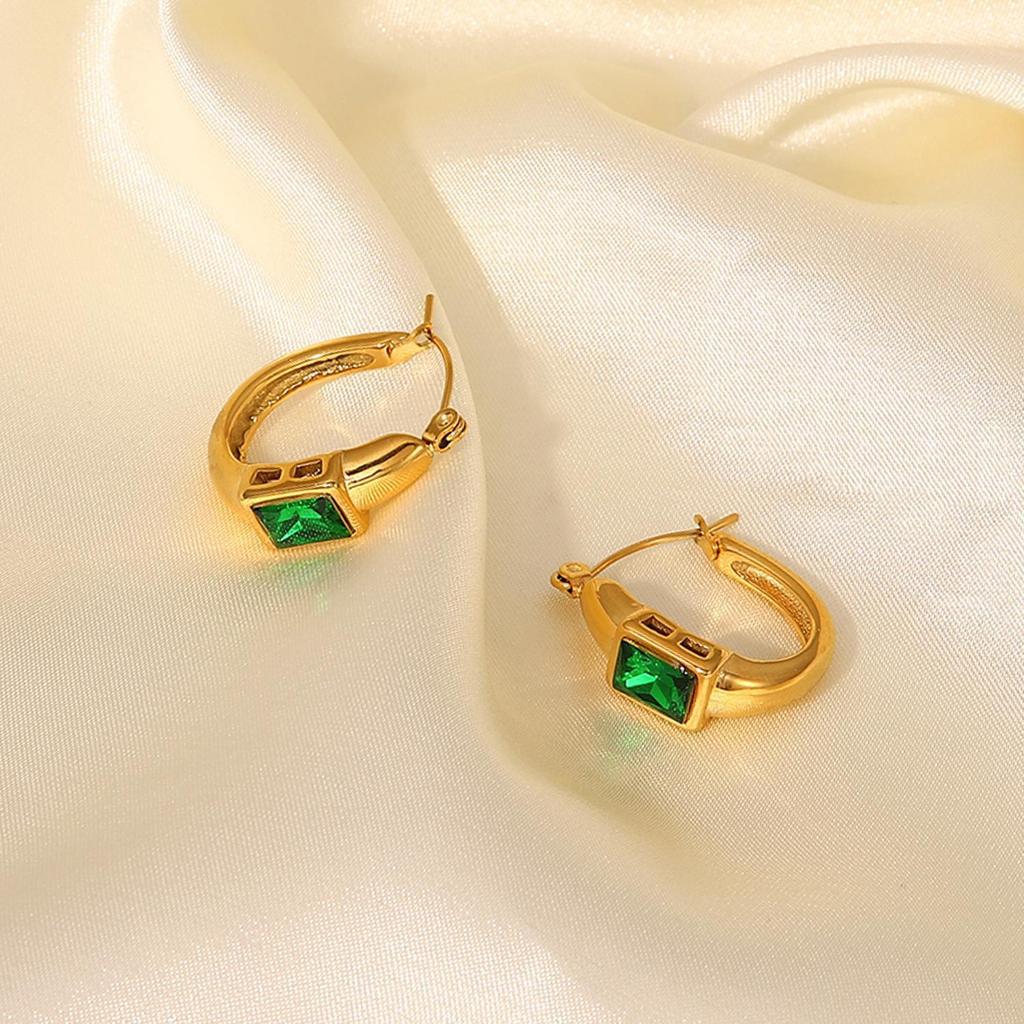 18K Gold Stainless Steel Geometric U-Shaped Stud Earrings with Shiny Cubic Zirconia
