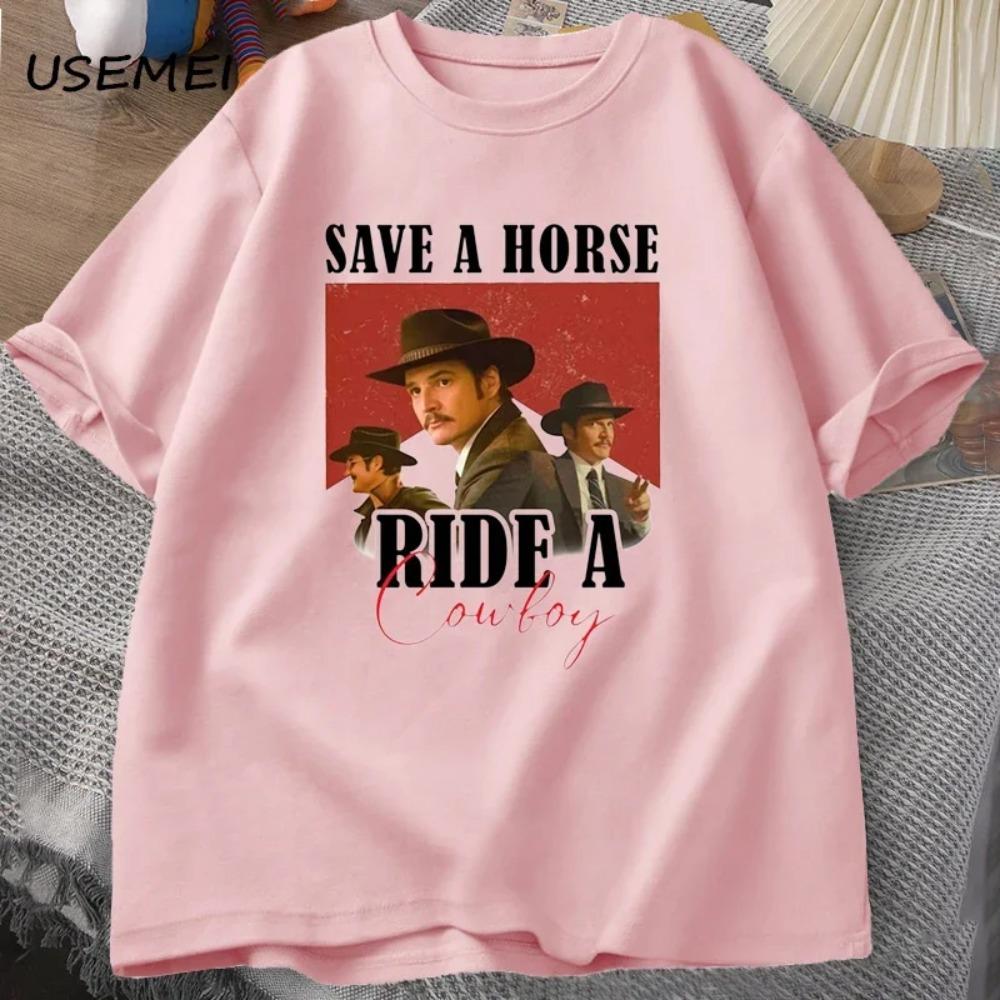 

Футболка Педро Паскаля Футболка с графикой ковбоя Футболки Save A Horse Ride A Cowboy Футболки Пабло Эскобара The Last of Us Мандалорец Летние футболки S